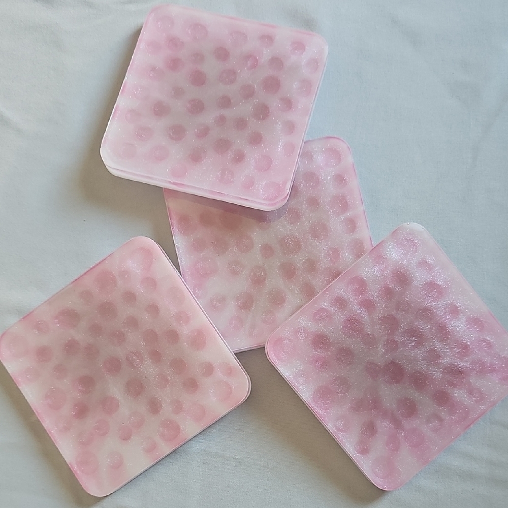 Hand Crafted Pink Dotted Coasters